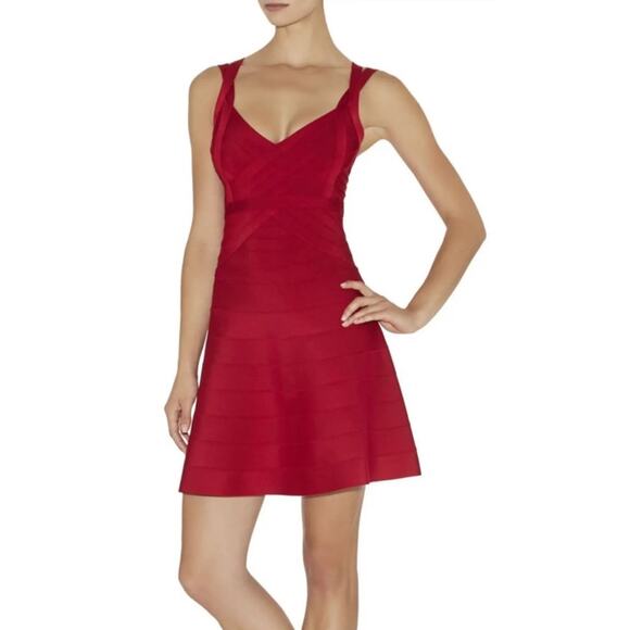 Herve Leger Y2K Jamie Lipstick Red Bandage Dress Fit and Flare Size Large $1250 - Picture 1 of 12